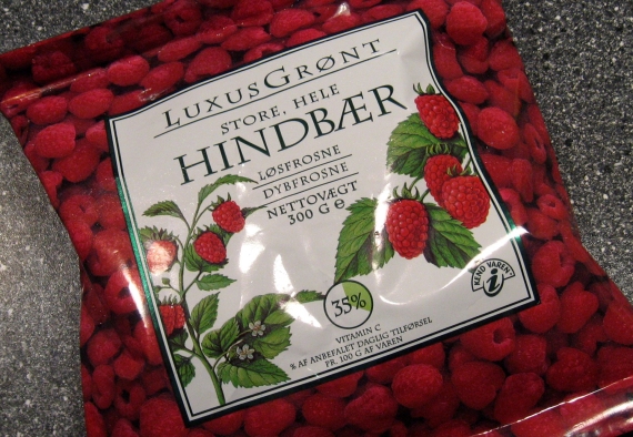 Frosne hindbær til hindbærsorbet